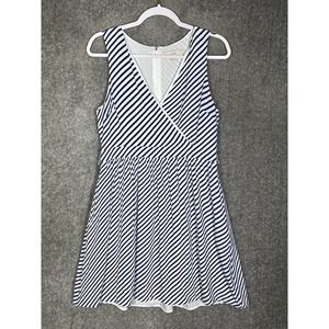 LOFT Sleeveless Lined Striped Crossover V-Neck Dress Womens Size‎ 8 Blue White